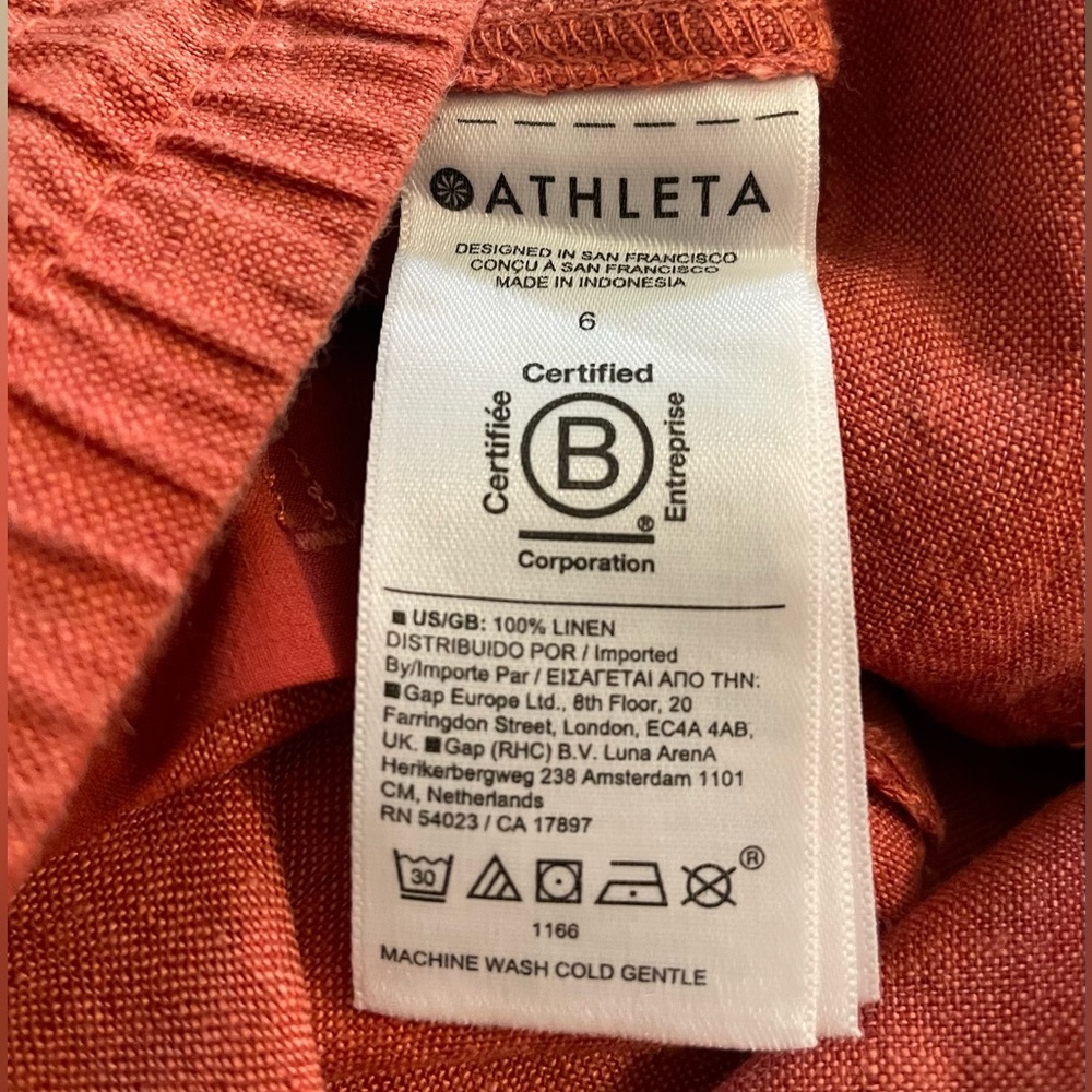 Athleta Retreat 100% Linen High Rise Wide Leg Pant,  Terracotta, Sz Small - Picture 13 of 16